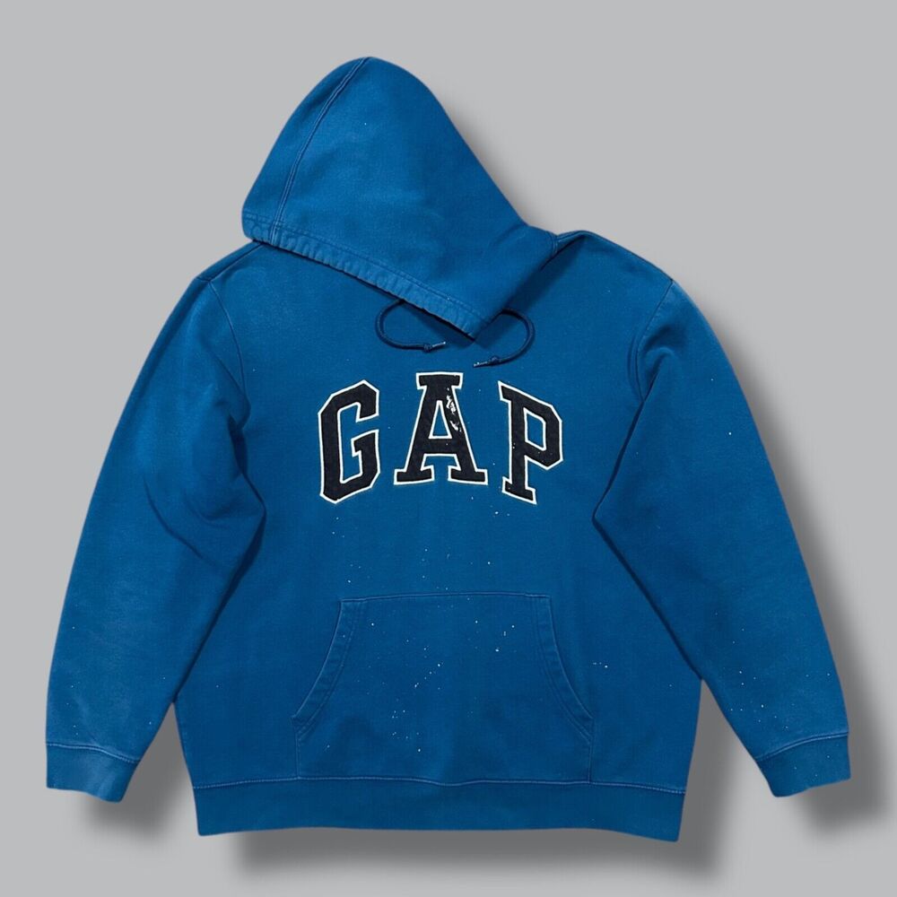 Vintage y2k GAP Hoodie Pullover Sweatshirt Paint Splatter Royal Teal Blue XL